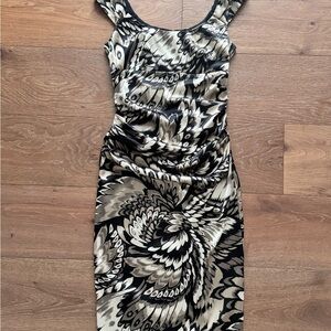 London Style Black and Cream Swirl Midi Dress